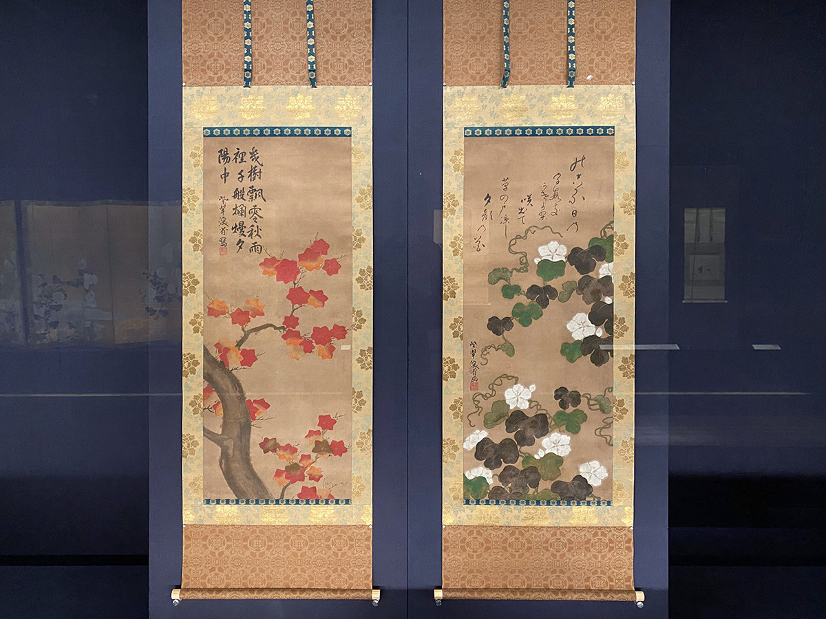尾形乾山《夕顔・楓図》元文5年(1740)頃