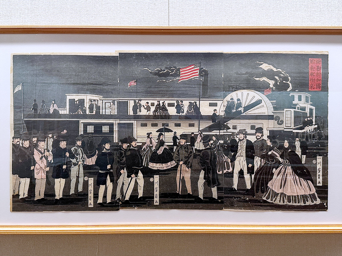 太田記念美術館「はこぶ浮世絵-クルマ・船・鉄道」会場より