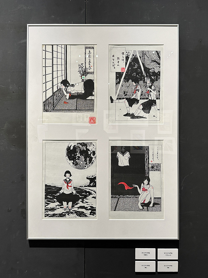 ギャラリーアーモ「中村佑介20周年展」会場より 「セーラー服コンプレックス」セクション