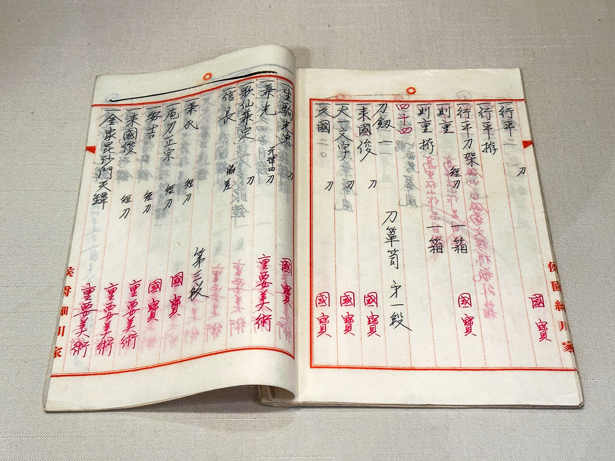 永青文庫「揃い踏み 細川の名刀たち ― 永青文庫の国宝登場 ―」会場より 《熊本移管品目録》昭和18年(1943)11月