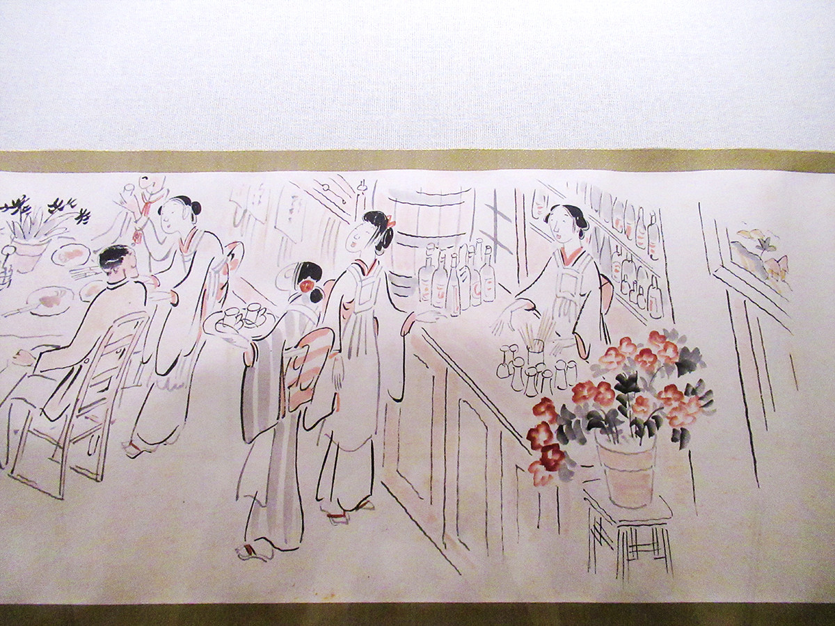 大阪中之島美術館「大阪の日本画」会場より　菅楯彦「職業婦人絵巻」1巻より部分 大正10年 前期展示 場面替あり 関西大学博物館［展示期間：1/21～2/19］