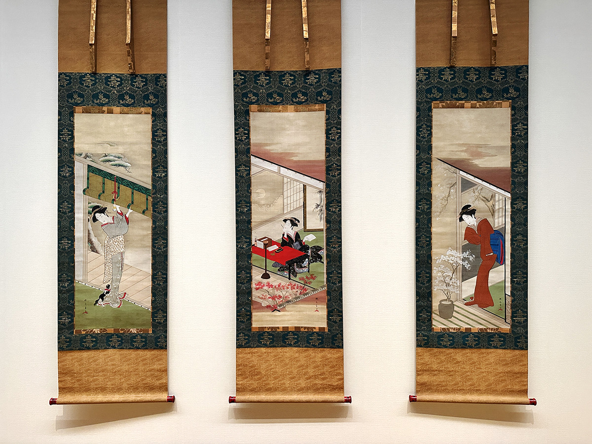 MOA美術館 名品展 国宝「紅白梅図屏風」会場より 重要文化財《雪月花図》勝川春章 江戸時代 18世紀