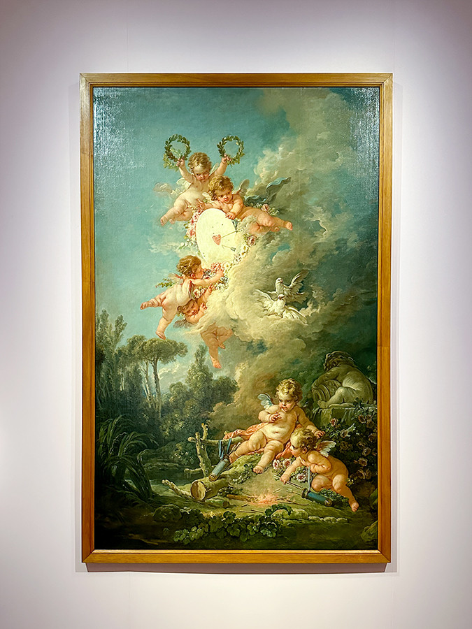 国立新美術館「ルーヴル美術館展　愛を描く」会場より　フランソワ・ブーシェ《アモルの標的》1758年　展示風景