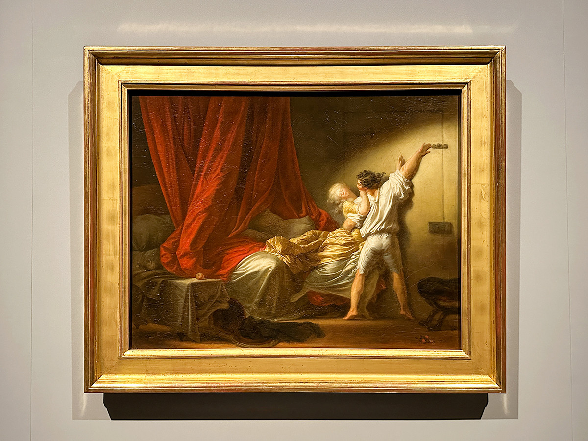 国立新美術館「ルーヴル美術館展　愛を描く」会場より　ジャン＝オノレ・フラゴナール《かんぬき》1777-1778年頃　展示風景