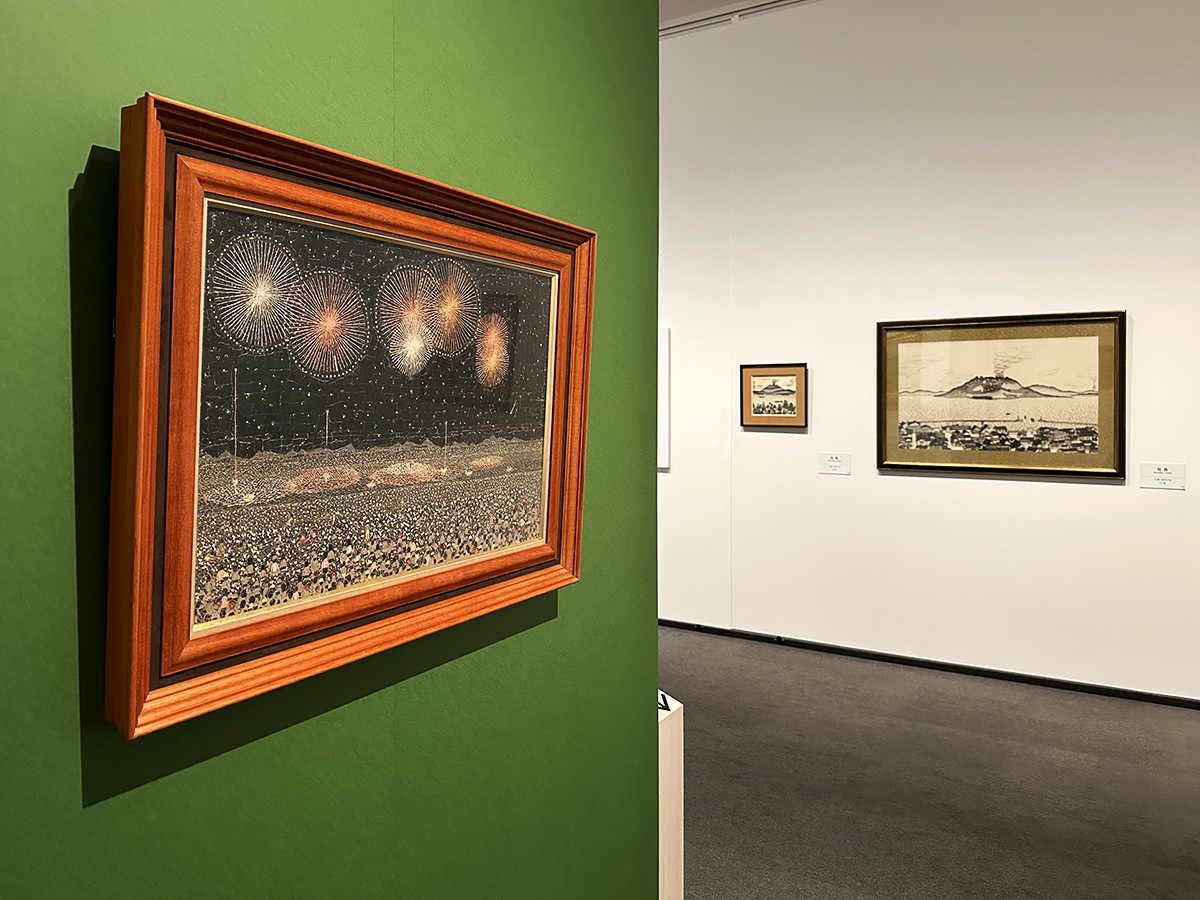 SOMPO美術館「生誕100年 山下清展 ― 百年目の大回想」会場より　（左）《長岡の花火》1950年