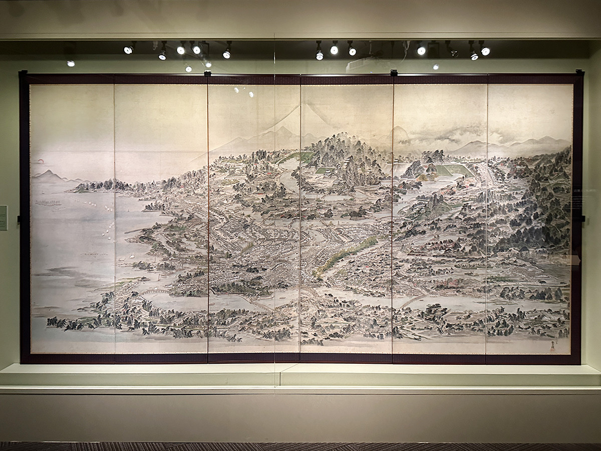 江戸東京博物館 館外展示「隅田川-江戸時代の都市風景」️会場より 鍬形蕙斎《江戸一目図屏風》(複製)文化6年(1809)津山郷土博物館原所蔵