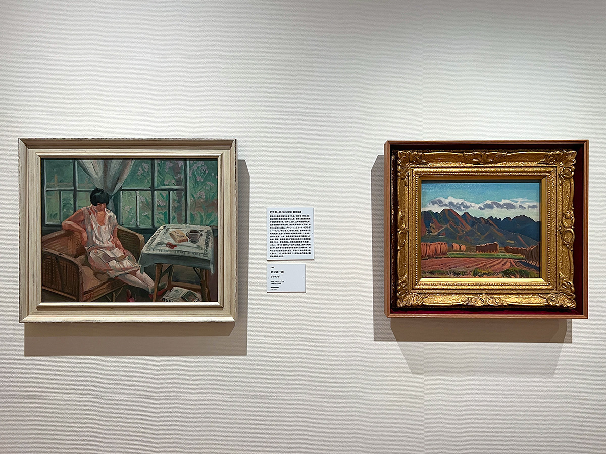 （左から）足立源一郎《ヴェランダ》1926年 京都国立近代美術館 ／ 山本鼎《独鈷山麓秋意》1926年 上田市立美術館