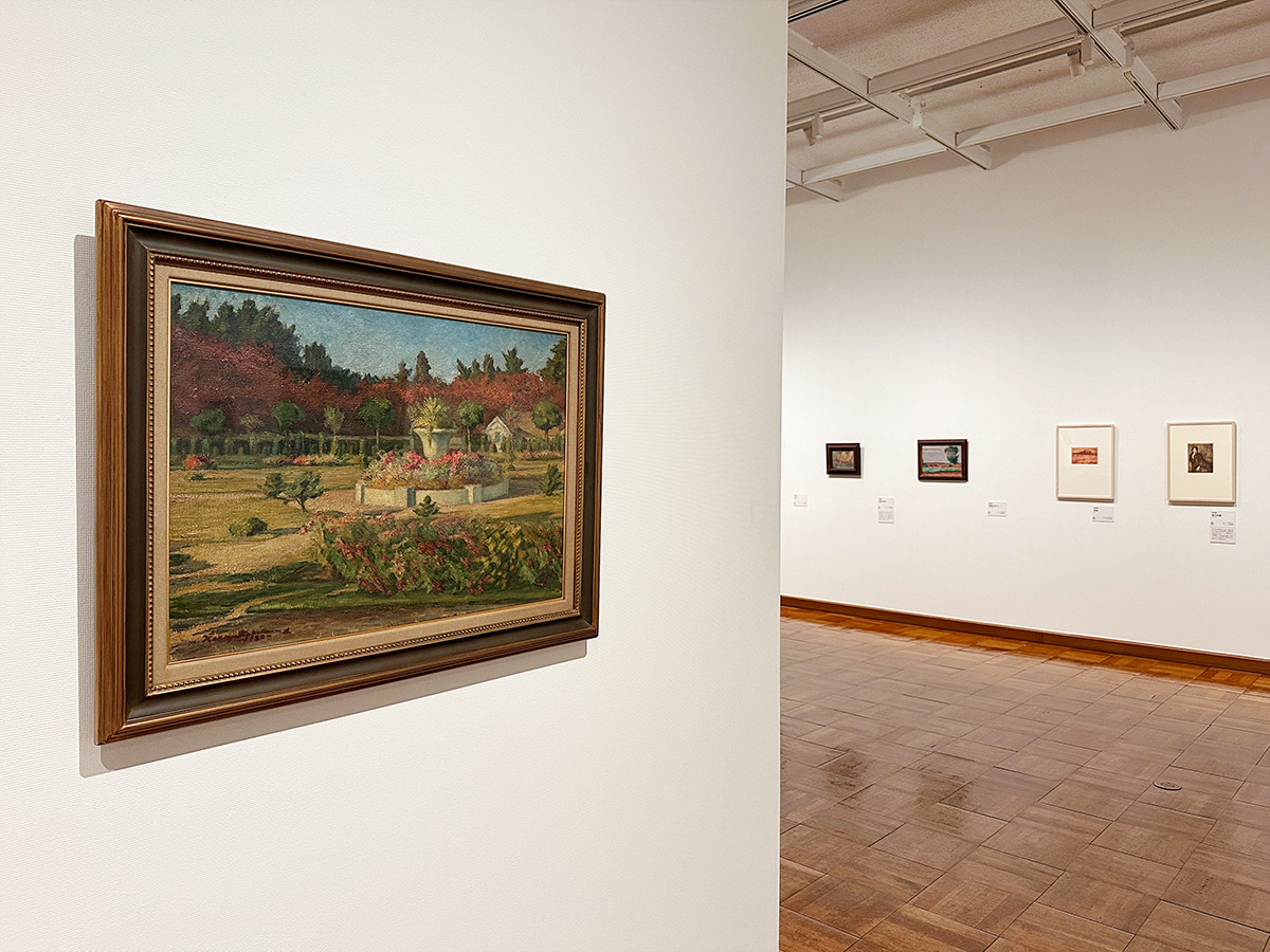 千葉市美術館「板倉鼎・須美子展」会場より (左)板倉鼎《風景 秋更け行く》1920(大正9)年 松戸市教育委員会
