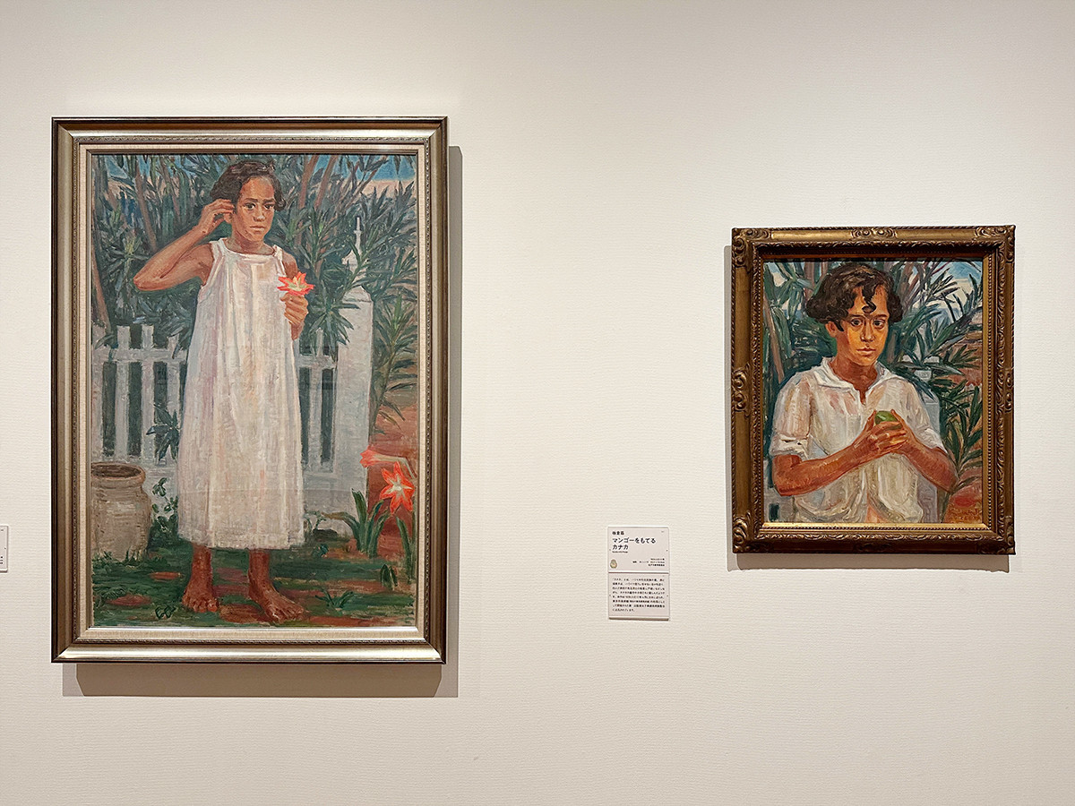 千葉市美術館「板倉鼎・須美子展」会場より (左から)板倉鼎《土に育つ》1926(大正15)年 松戸市教育委員会 / 板倉鼎《マンゴーをもてるカナカ》1926(大正15)年 松戸市教育委員会