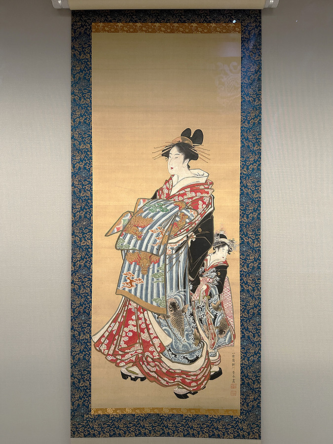 大倉集古館「浮世絵の別嬪さん―歌麿、北斎が描いた春画とともに」会場より　歌川豊春《遊女と禿図》寛政（1789～1801）　中外産業株式会社蔵（原安三郎コレクション）