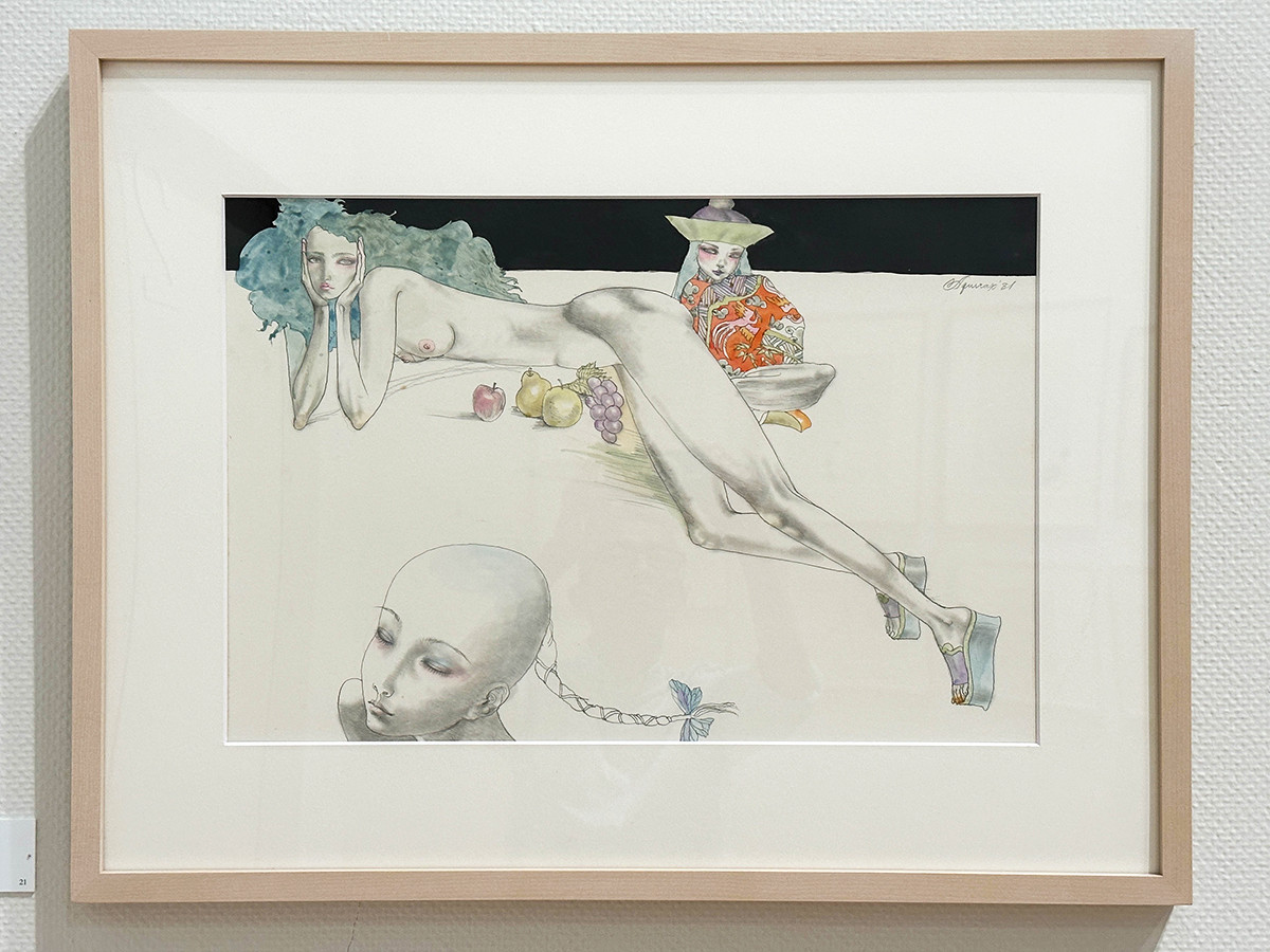 東京オペラシティアートギャラリー「宇野亞喜良展 AQUIRAX UNO」会場より　《中国風》『宇野亞喜良マスカレード』原画　1981年　刈谷市美術館