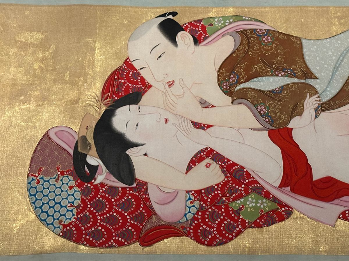 細見美術館「美しい春画－北斎・歌麿、交歓の競艶－」会場より　月岡雪鼎《四季画巻》安永年間前期　ミカエル・フォーニッツコレクション