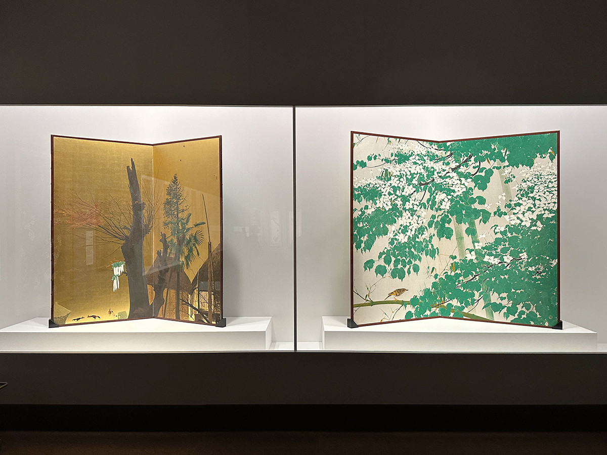 東京都美術館「田中一村展 奄美の光 魂の絵画」会場より 「秋晴」昭和23年(1948)9月 田中一村記念美術館 / 「白い花」昭和22年(1947)9月 田中一村記念美術館