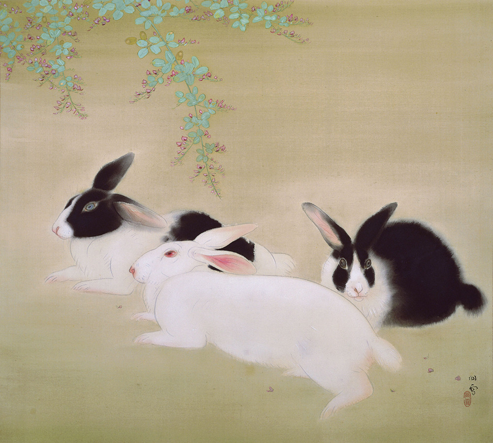 《家兎胡枝花図》