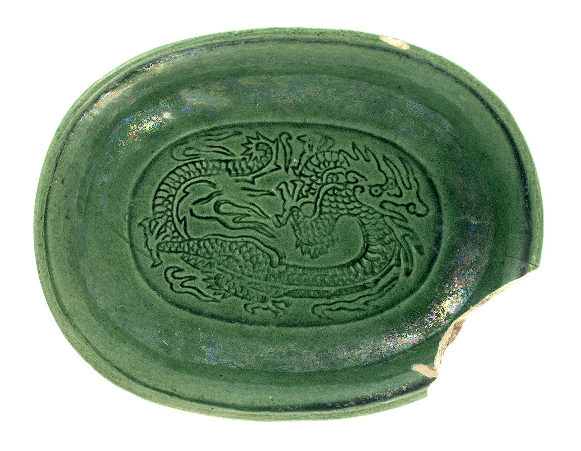 《珉平焼 龍紋小判形小皿》
