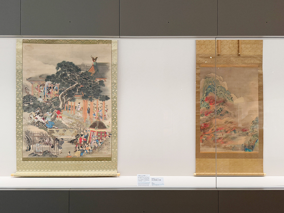 大阪中之島美術館「日本美術の鉱脈展　未来の国宝を探せ！」会場より　第4章「歴史を描く」　（左から）菊池容斎《呂后斬戚夫人図》天保14年（1843）静嘉堂文庫美術館［展示期間：6/21〜7/6］ ／ 菊池容斎《阿房宮》天保年間（1830〜44）静嘉堂文庫美術館［展示期間：6/21〜7/6］