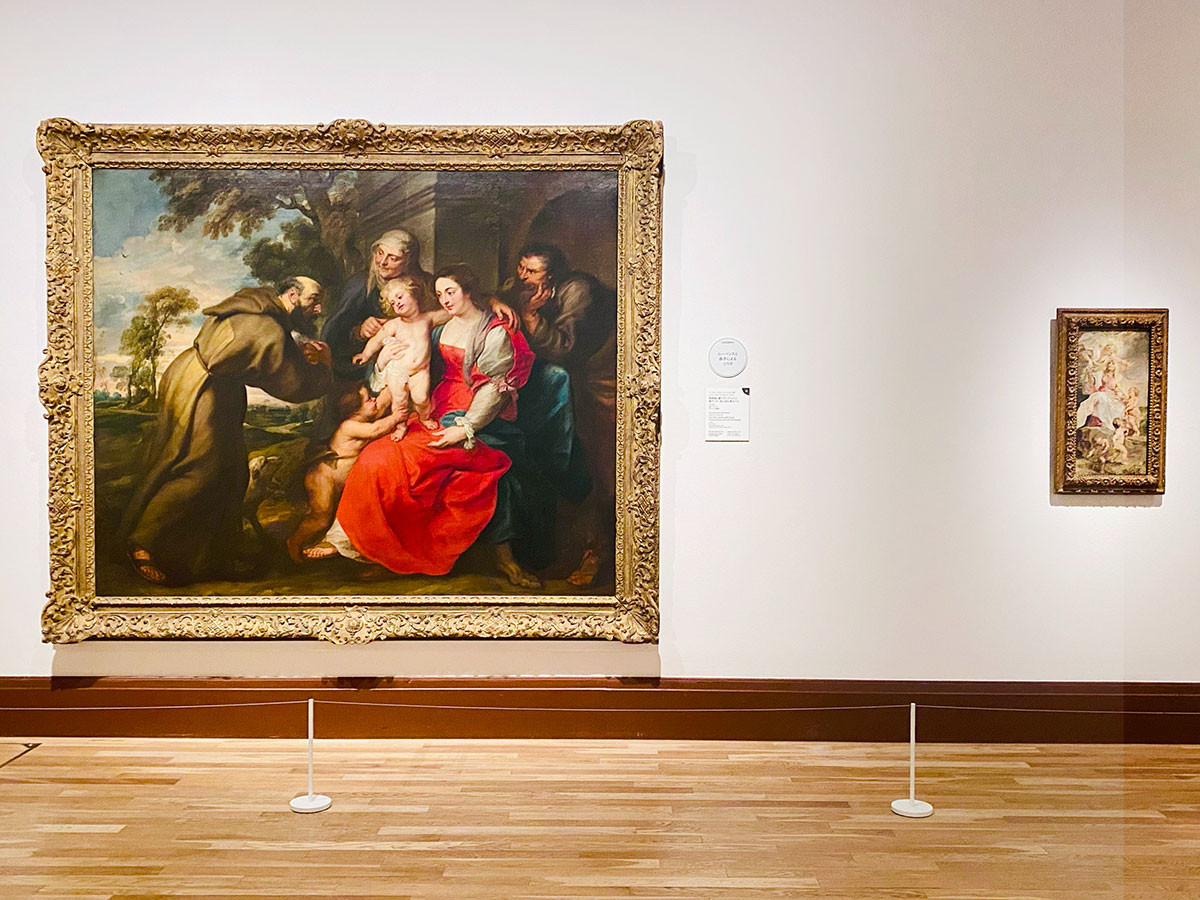 左から ぺーテル・パウル・ルーベンスと工房《聖家族と聖フランチェスコ、聖アンナ、幼い洗礼者ヨハネ》1625年、右：ぺーテル・パウル・ルーベンス《永遠（教皇権の継承）の寓意》