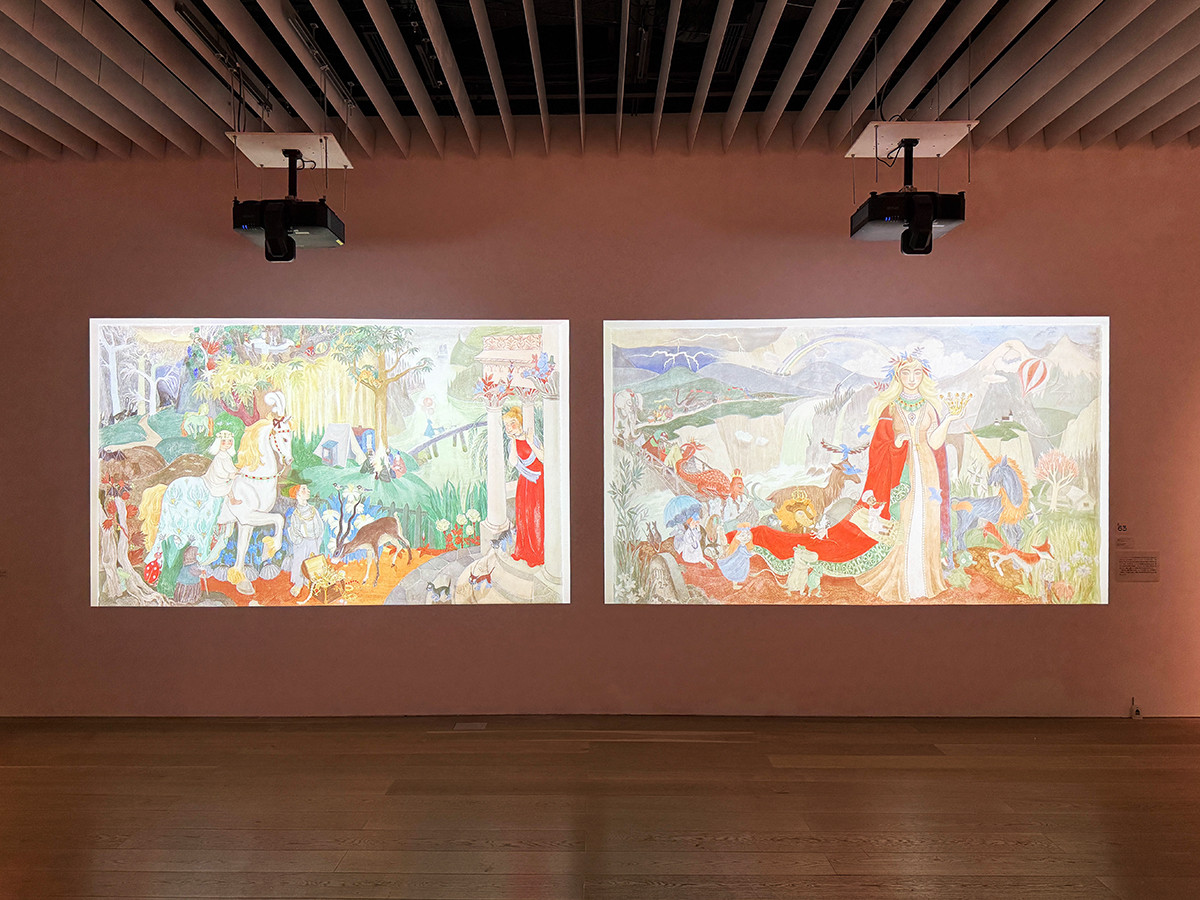 森アーツセンターギャラリー「トーベとムーミン展～とっておきのものを探しに～」会場より　《フェアリーティル・パノラマ》オリジナル：1949　フィンランド・コトカ市