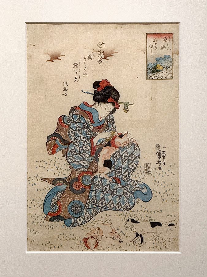 そごう美術館「Ukiyo-e 猫百科 ごろごろまるまるネコづくし」会場より　歌川国芳《虫撰　こがねむし》弘化元-3年（1844-46）頃　有田屋清右衛門　個人蔵
