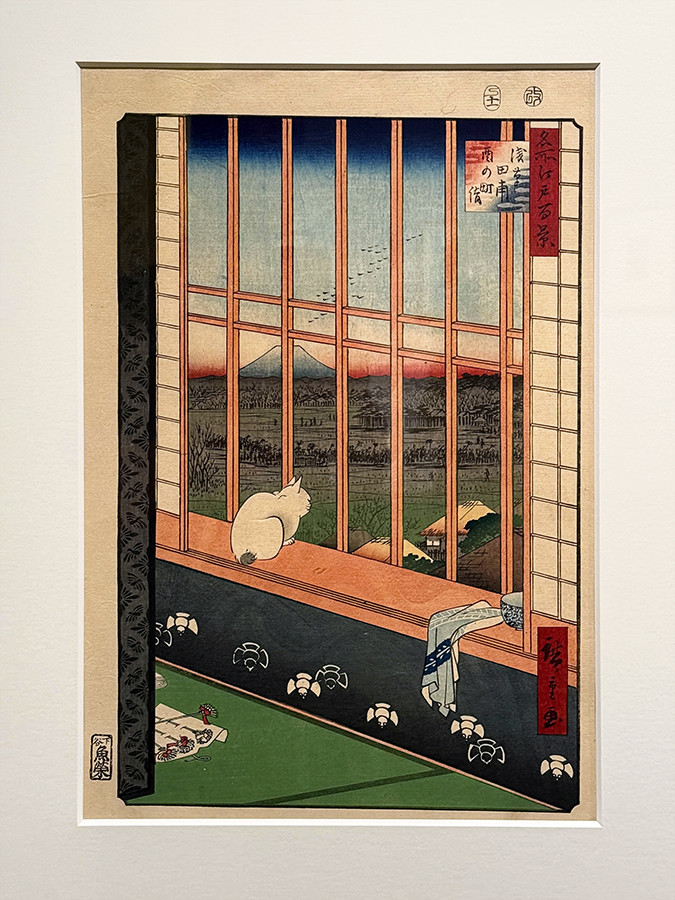 そごう美術館「Ukiyo-e 猫百科 ごろごろまるまるネコづくし」会場より　歌川広重《名所江戸百景浅草田圃酉の町詣》安政4年（1857）　魚屋栄吉　渡邊木版美術画舗蔵