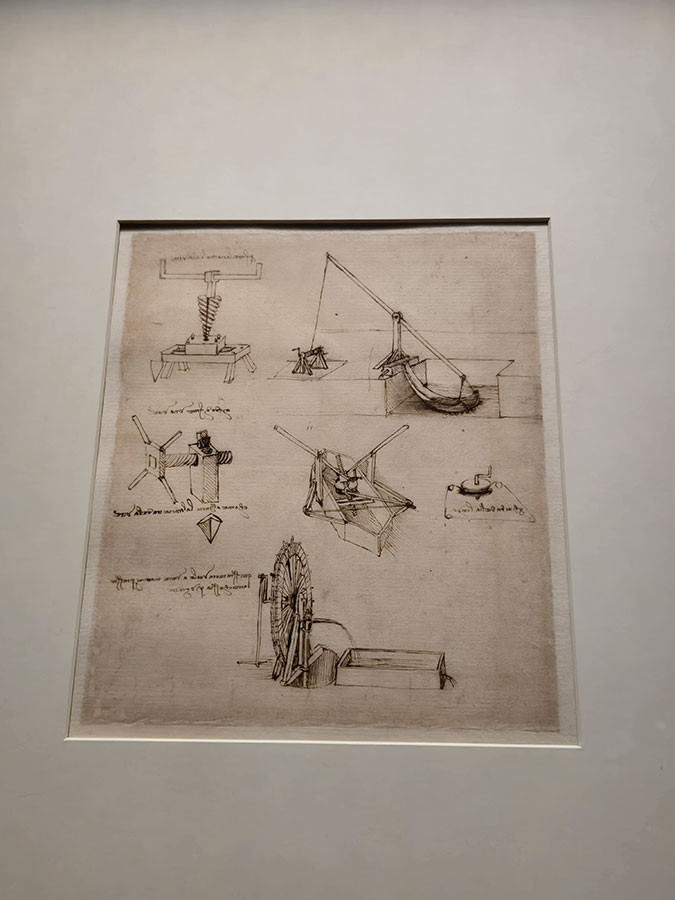 レオナルド・ダ・ヴィンチ　『アトランティコ手稿』第156紙葉　表　《水を汲み上げ、ネジを切る装置》1480-1482年頃　アンブロジアーナ図書館