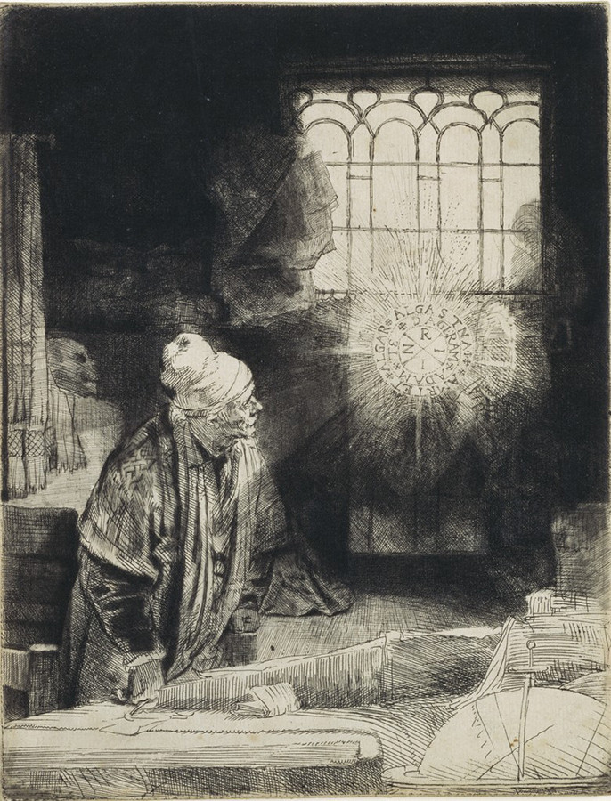 レンブラント・ハルメンスゾーン・ファン・レイン 《書斎の学者(またはファウスト)》1652年 エッチング、ドライポイント、ビュラン 国立西洋美術館