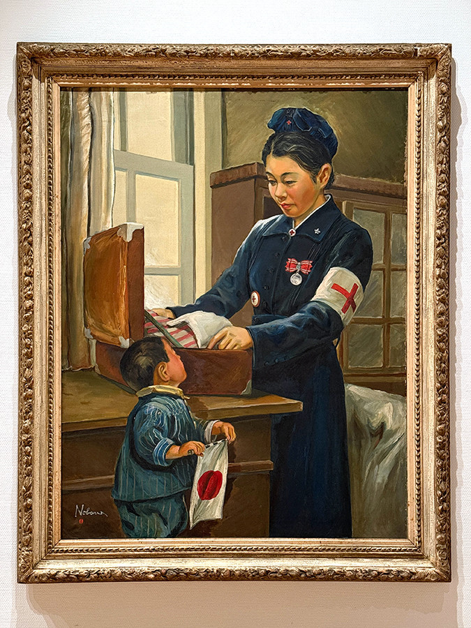 板橋区立美術館「戦後80年　戦争と子どもたち」会場より　白谷登《征途の別れ》1941年（昭和16年）　日本赤十字社