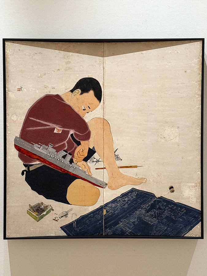 板橋区立美術館「戦後80年　戦争と子どもたち」会場より　石井正夫《模型建艦》1943年（昭和18年）　第7回大日本海洋美術展覧会　戰没画学生慰靈美術館 無言館