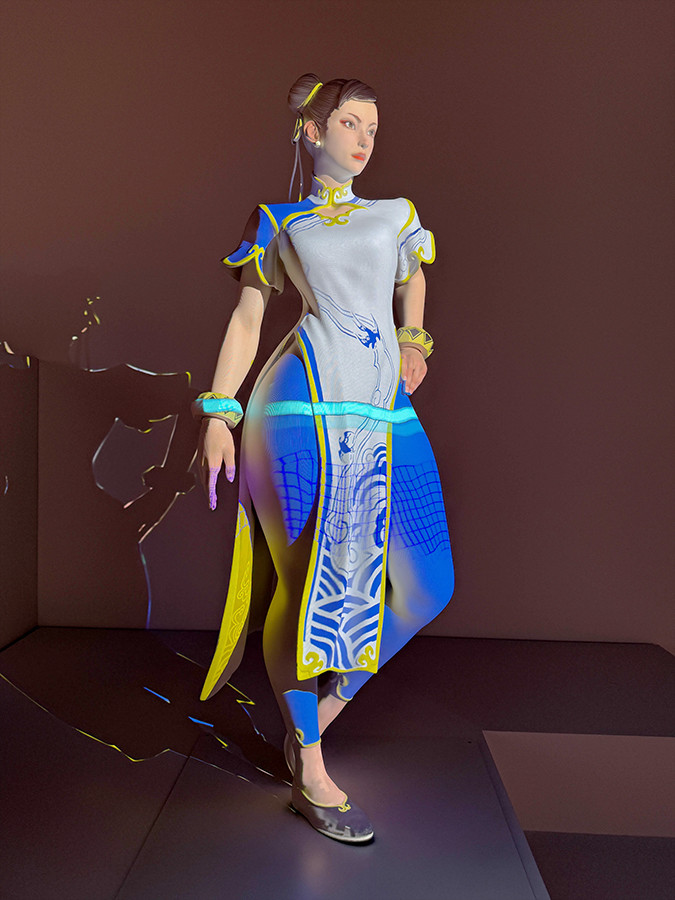 CREATIVE MUSEUM TOKYO「大カプコン展 ―世界を魅了するゲームクリエイション」会場より　ROUND 3「ファンタジーとリアリティ」　春麗（プロジェクションマッピング）