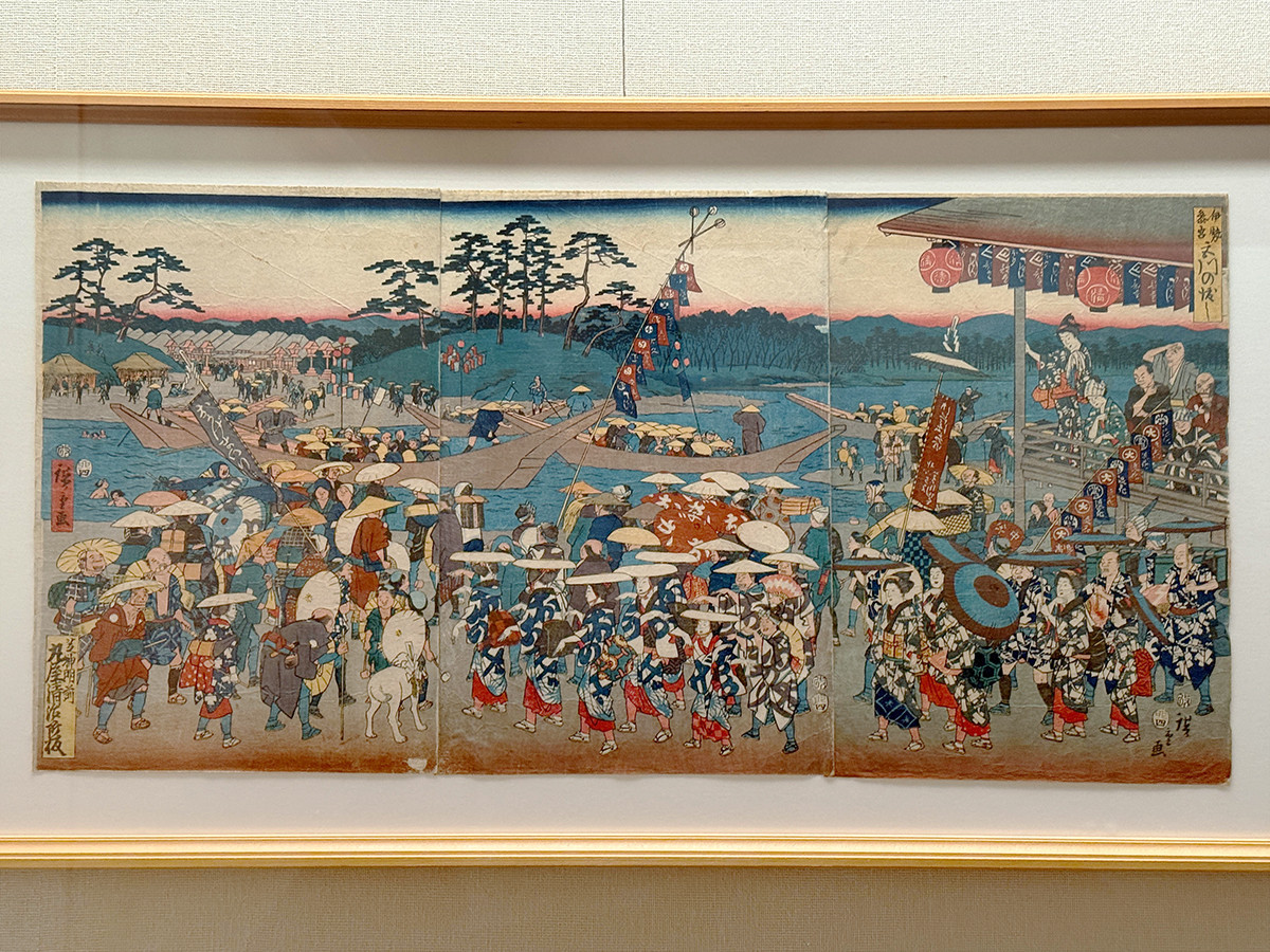 太田記念美術館「浮世絵おじさんフェスティバル」会場より　歌川広重《伊勢参宮宮川の渡し》安政2年（1855）4月