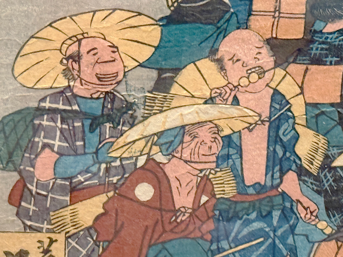 太田記念美術館「浮世絵おじさんフェスティバル」会場より　歌川広重《伊勢参宮宮川の渡し》安政2年（1855）4月（部分）