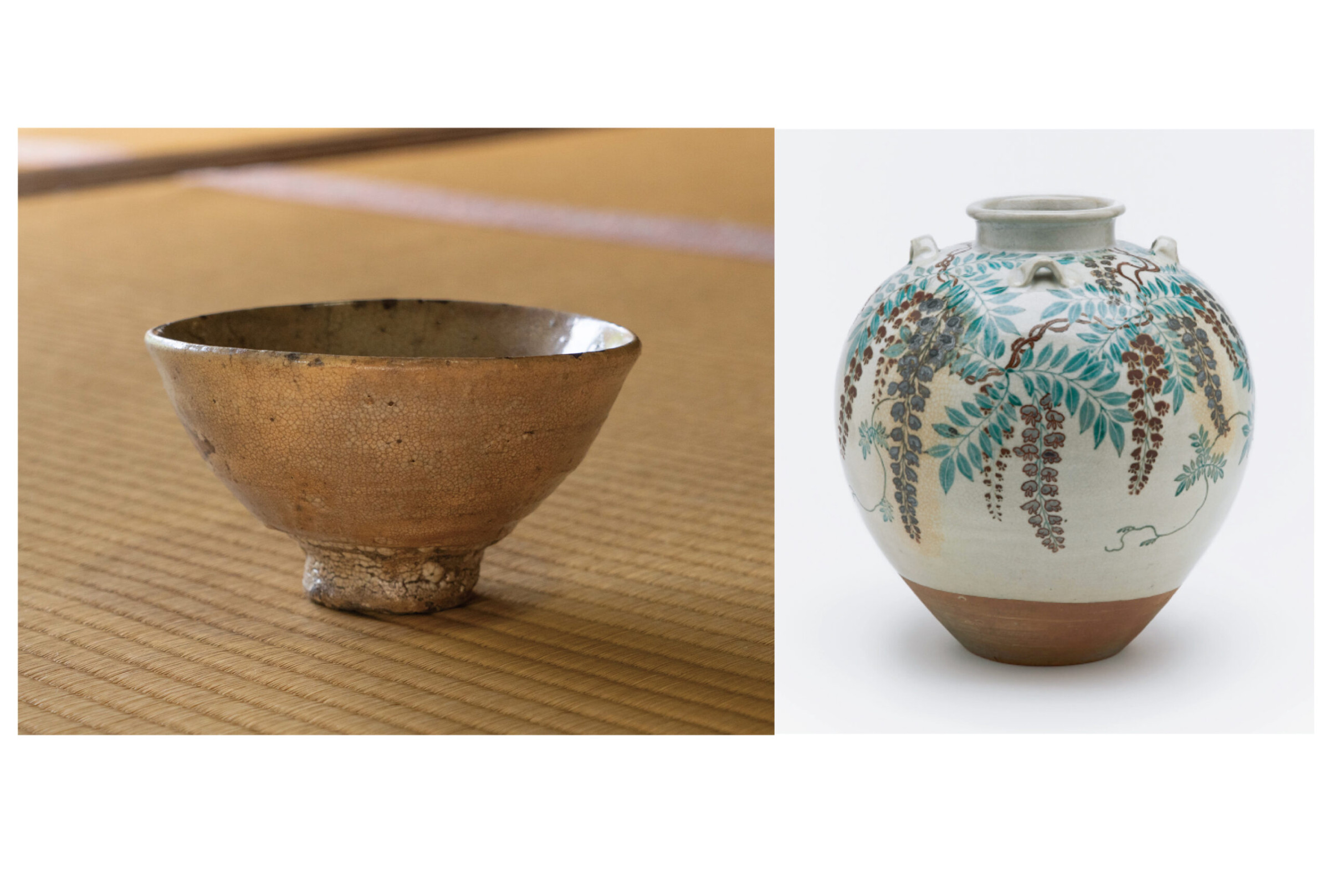 中国 色絵 花盆絵 六方 茶壷 DT448 国宝「喜左衛門井戸」× 国宝「色絵藤花文茶壺」 茶の湯のわびと雅