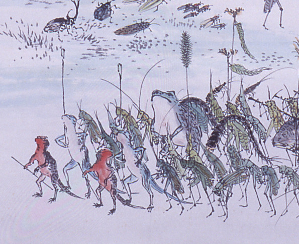 大西黙堂《千蟲戯画》町立久万美術館蔵（部分）　行列の先頭部分