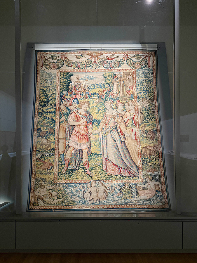 東京国立博物館「百万石!加賀前田家」会場より 重要文化財《アエネアス物語図毛綴壁掛》ニカシウス・アエルツ作 ベルギー・16~17世紀 前田育徳会