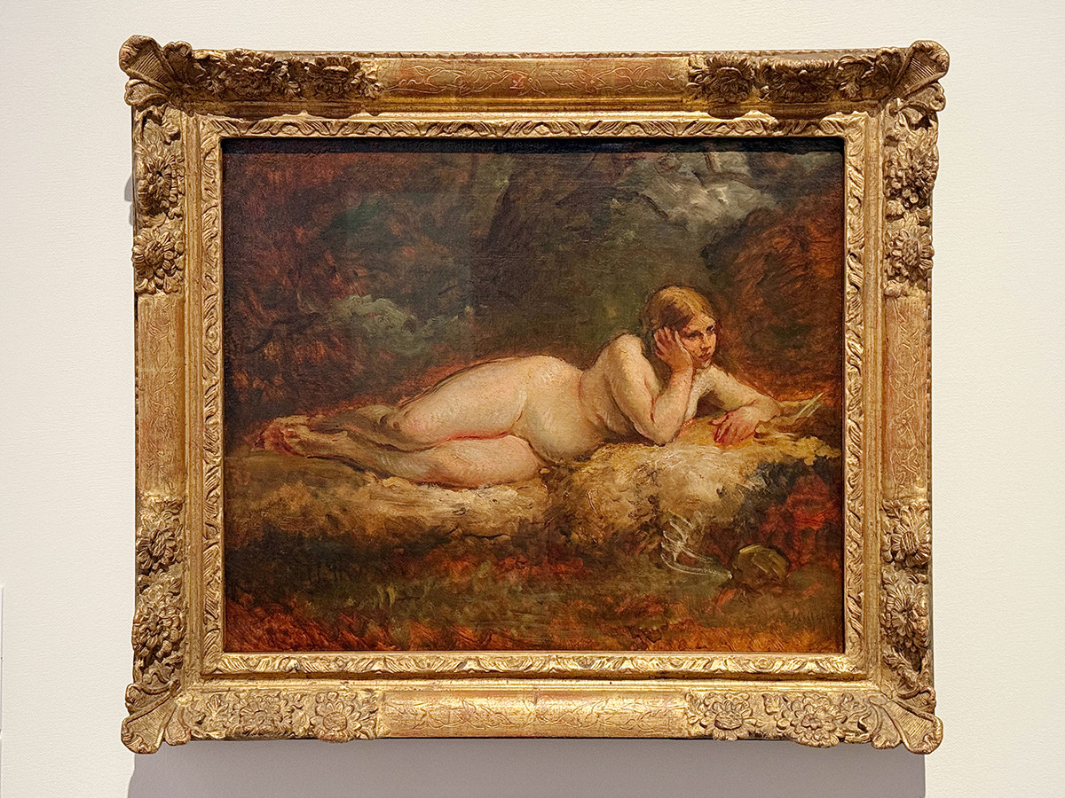 宇都宮美術館「ゴッホの跳ね橋と印象派の画家たち　ヴァルラフ＝リヒャルツ美術館所蔵」会場より　ジャン＝フランソワ・ミレー《横たわる裸婦》1846-47年