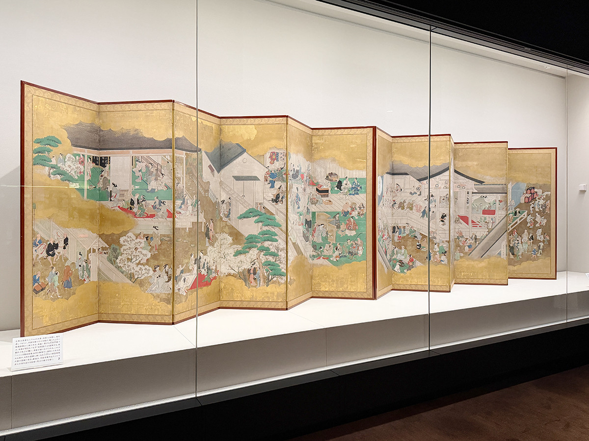 静嘉堂文庫美術館「元禄！師宣劇場 十二ヶ月風俗図巻 大公開」会場より　重要文化財　菱川師宣《歌舞伎図屛風》江戸時代　元禄5～6年（1692～93）頃　東京国立博物館
