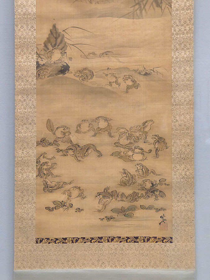 動物を題材とする作品は多い　鳥獣戯画を思わせる蛙たち　《群蛙嬉戯図　河鍋暁斎　明治４～22年》