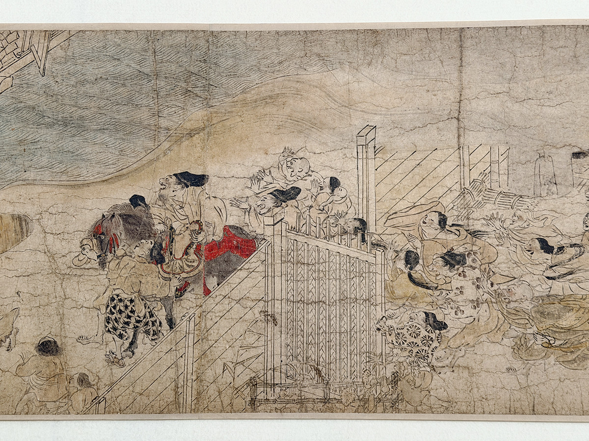 東京国立博物館「空海と真言の名宝」会場より　国宝《信貴山縁起絵巻》飛倉巻（部分）　平安時代　12世紀　奈良・朝護孫子寺蔵［後期は延喜加持巻を展示］