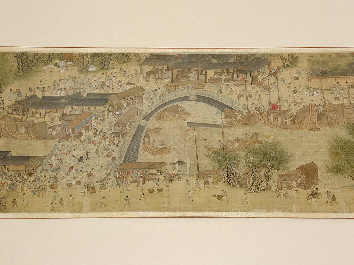 東京ステーションギャラリー「水滸伝」会場より 趙浙 重要文化財《清明上河図》(部分)明時代 万暦5年(1577) 林原美術館(会期中場面替え有り)