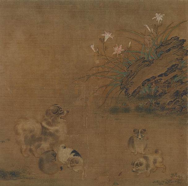 《萱草遊狗図》